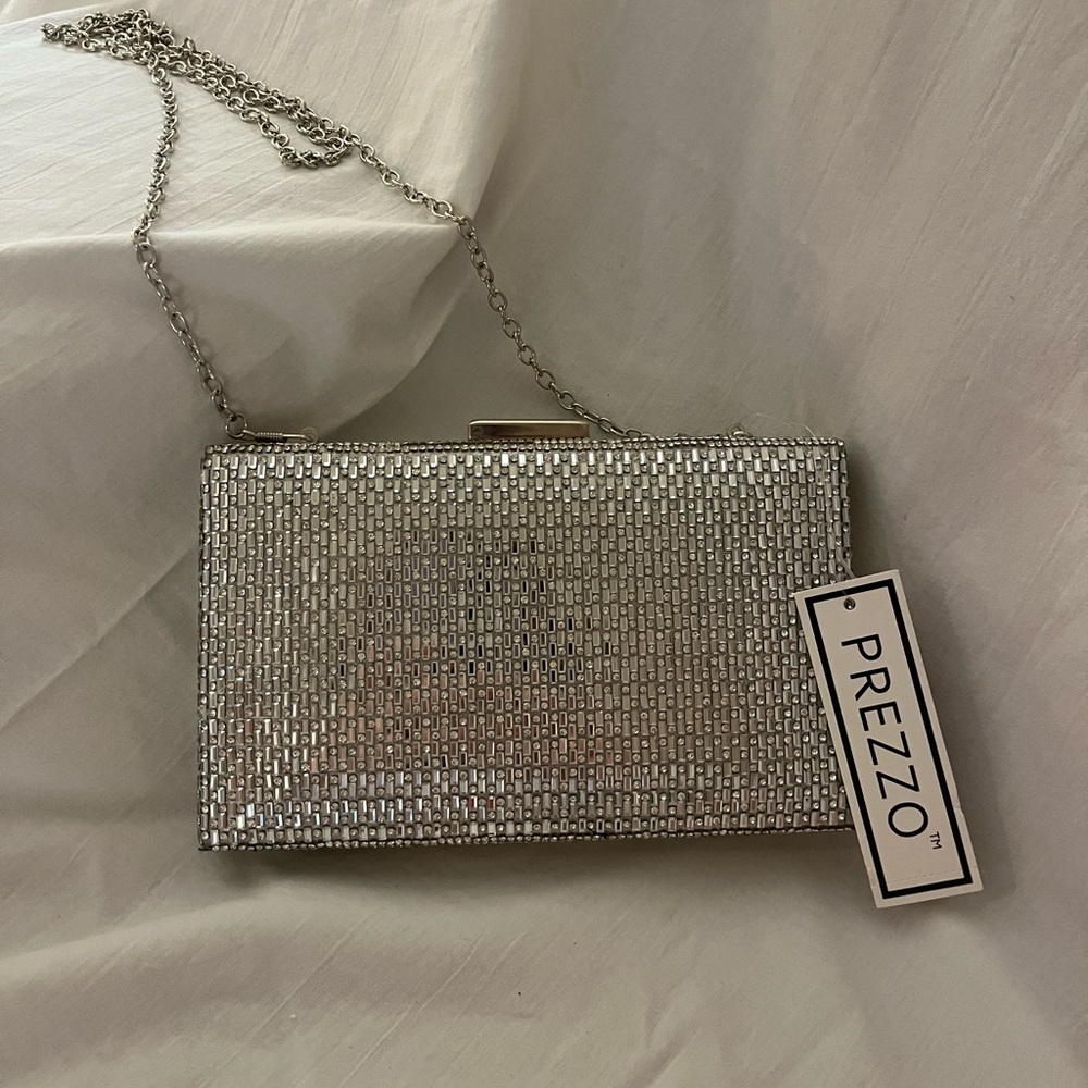 Prezzo Silver Rhinestone Clutch or Shoulder Bag